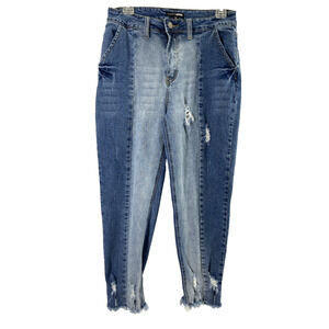 Fashion Nova Jeans Juniors Size 9 Two Tone Denim Destroyed‎ Raw Hem
